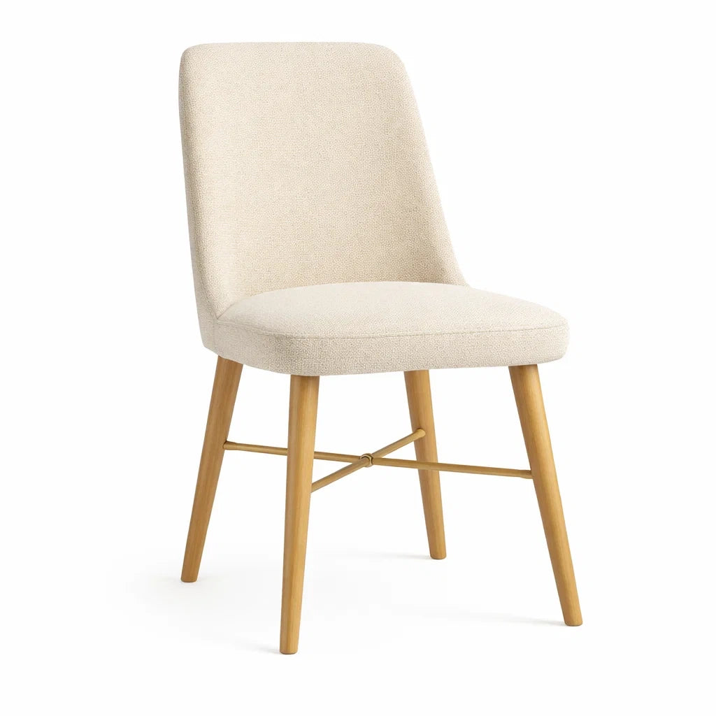 Sedia in tessuto beige con gambe in legno massello
