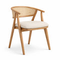 Sedia in Legno con Schienale in Rattan e Cuscino in Poliestere Beige