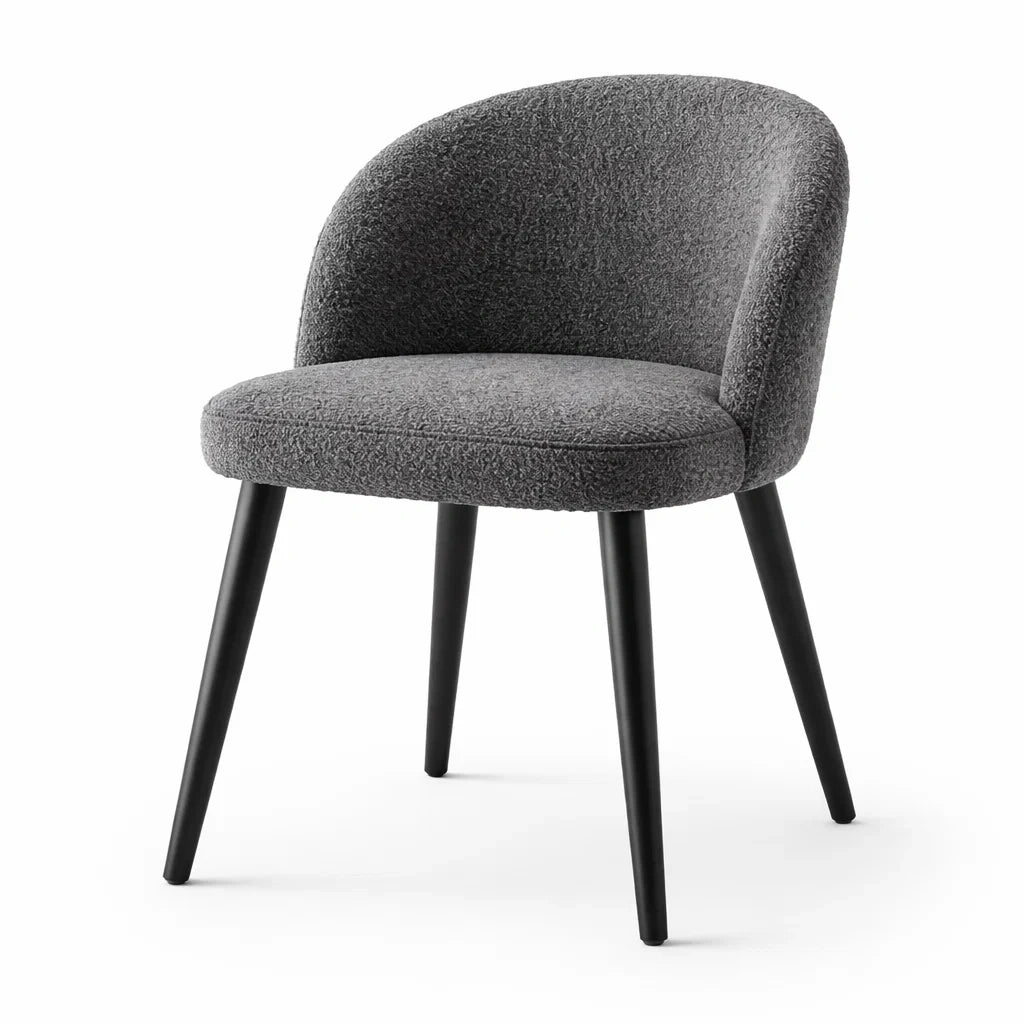 Sedia in tessuto bouclé grigio con gambe in metallo