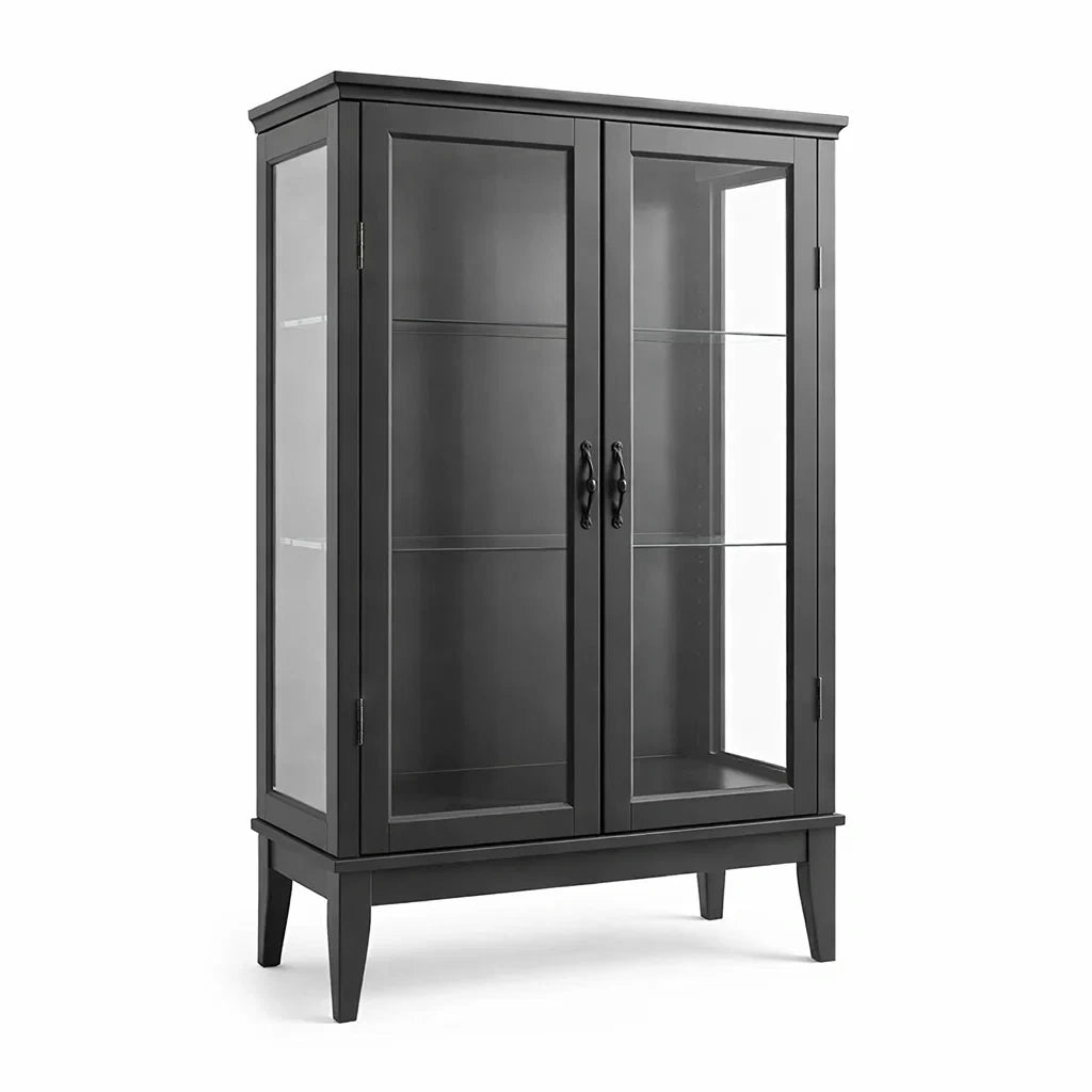 Vetrina in Legno con Ante in Vetro Temperato 120x40x180 cm Nero