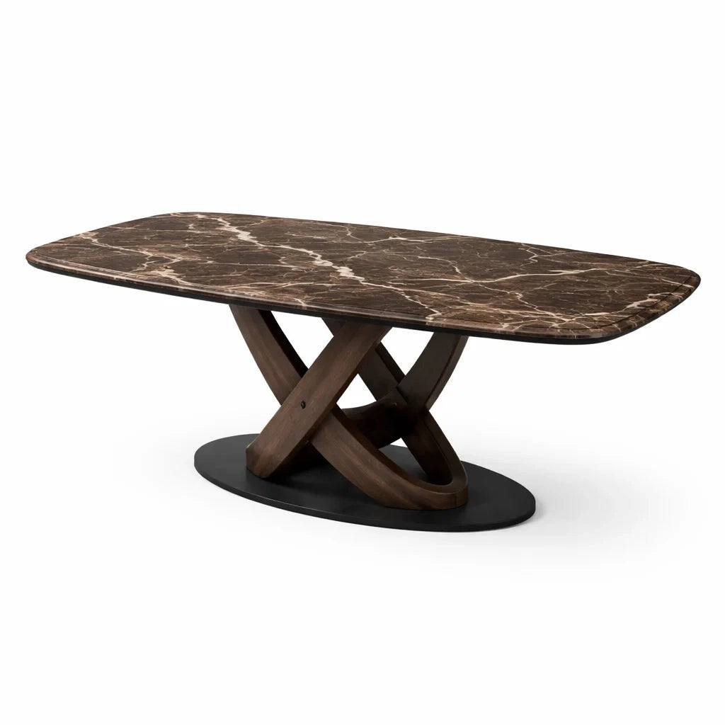 Tavolo da Pranzo in Marmo e Legno 200x100x75 cm Marrone