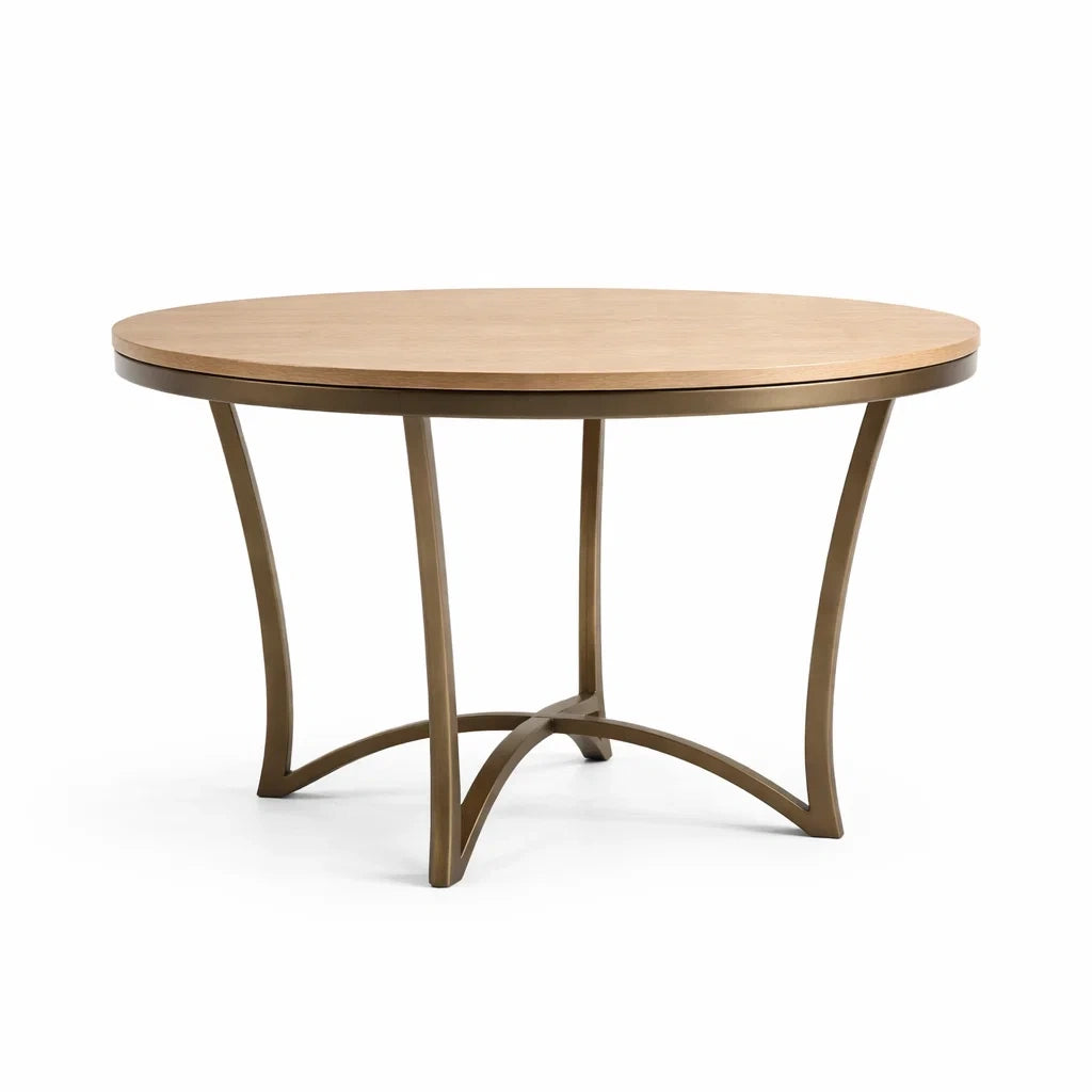 Tavolo Rotondo in Legno e Metallo, Diametro 120 cm, Marrone Chiaro