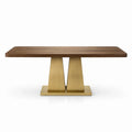 Tavolo da pranzo rettangolare in legno di noce e base in metallo placcato, 200x100x75 cm, Marrone/Ottone