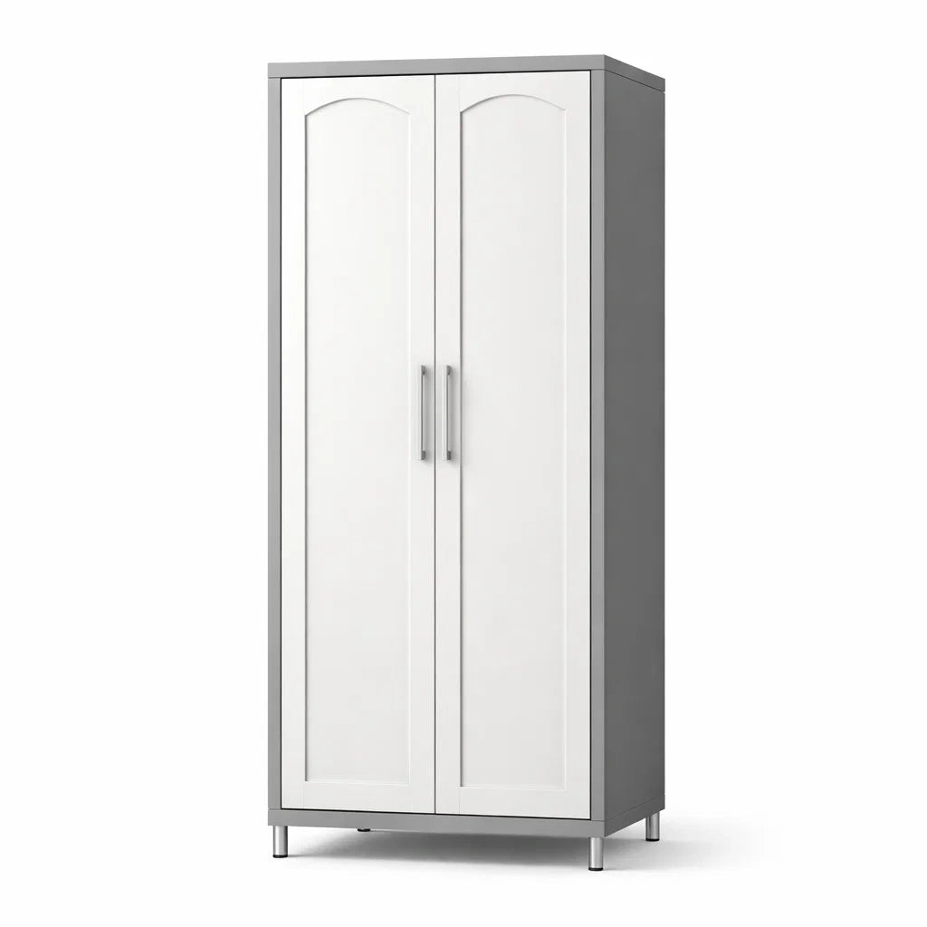 Armadio a Doppia Porta in Legno Composito Bianco e Grigio 180x70x45 cm