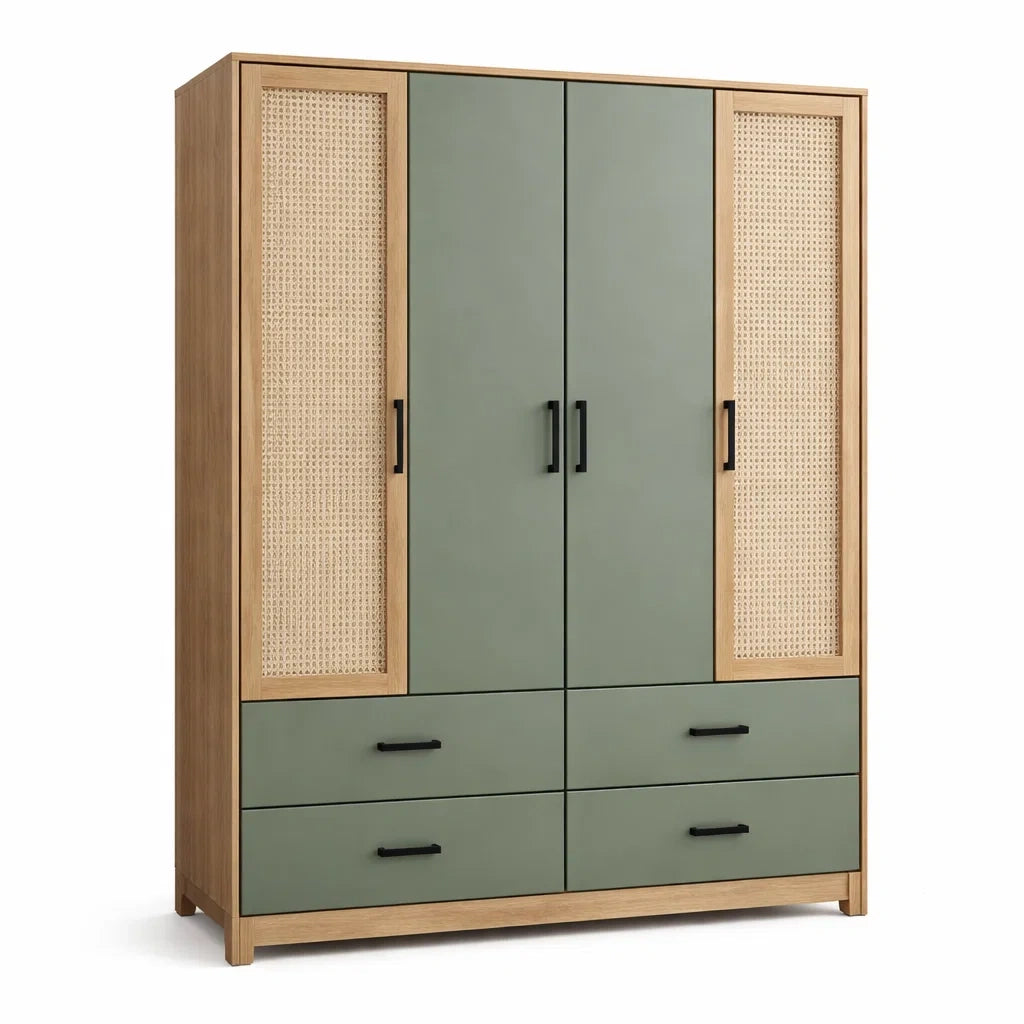 Armadio in Legno MDF con Canna e Laccato Verde, 200x150x55 cm