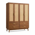 Armadio in Legno con Ante in Rattan e Cassetti