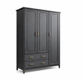 Armadio in Legno Laminato Grigio con 3 Ante e 2 Cassetti