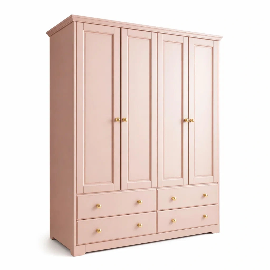 Armadio 4 Ante Rosa con 4 Cassetti in MDF 200x60x220 cm