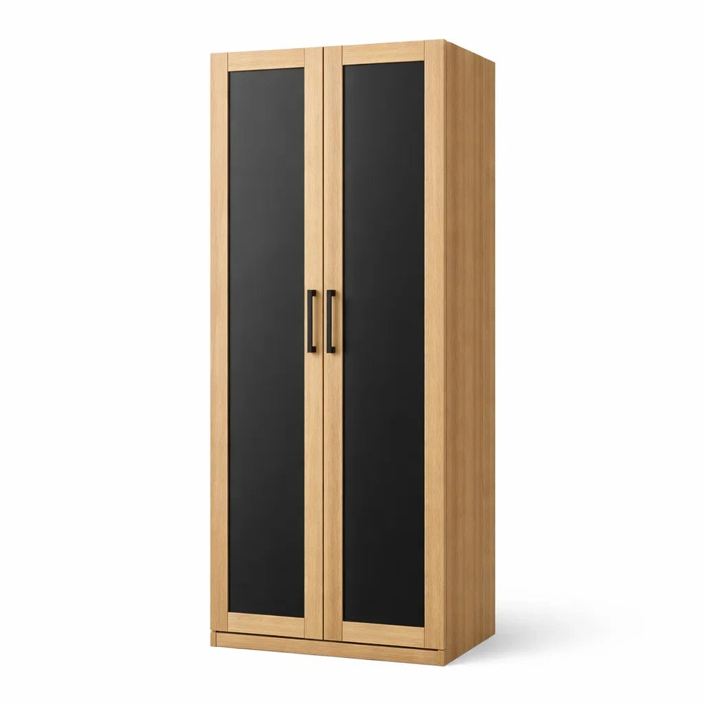 Armadio a Due Ante in Legno Laminato Rovere Chiaro e Nero