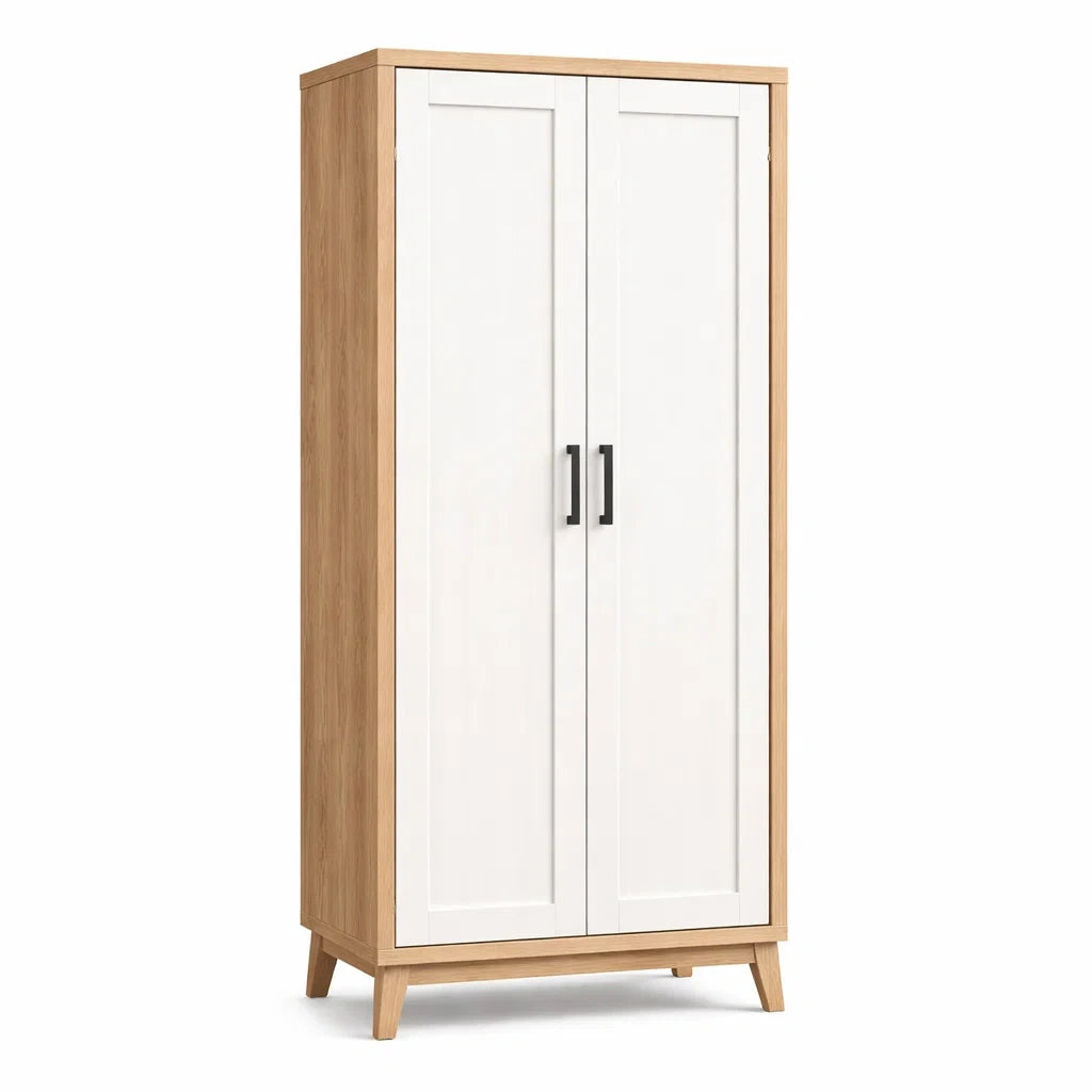 Armadio a Due Ante in MDF Bianco e Rovere Naturale