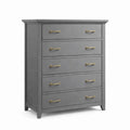 Cassettiera in legno massello grigio con maniglie in ottone