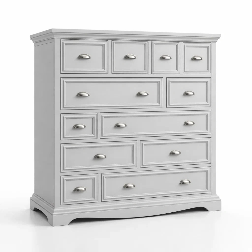 Cassettiera in legno massiccio con 10 cassetti Bianco