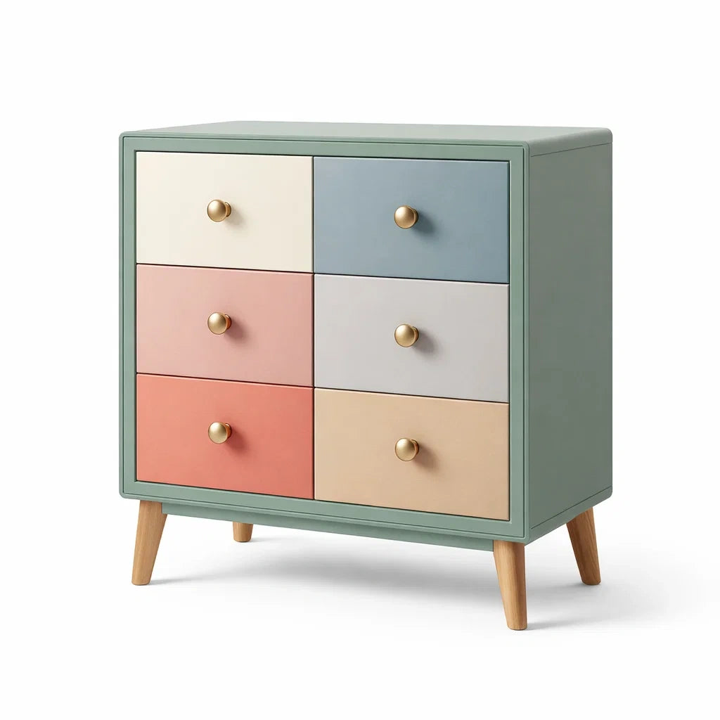 Cassettiera multicolore in MDF con 6 cassetti