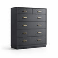 Cassettiera in MDF nero con sei cassetti e maniglie in metallo