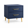 Comodino in Legno Blu con Dettagli in Metallo Dorato
