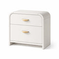Comodino a Due Cassetti in Legno MDF Bianco con Maniglie Dorate