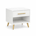 Comodino in Legno MDF con Gambe in Metallo Dorato Bianco