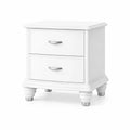 Comodino in legno con 2 cassetti e maniglie in metallo bianco