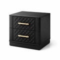 Comodino in legno con cassetti in ecopelle e metallo nero