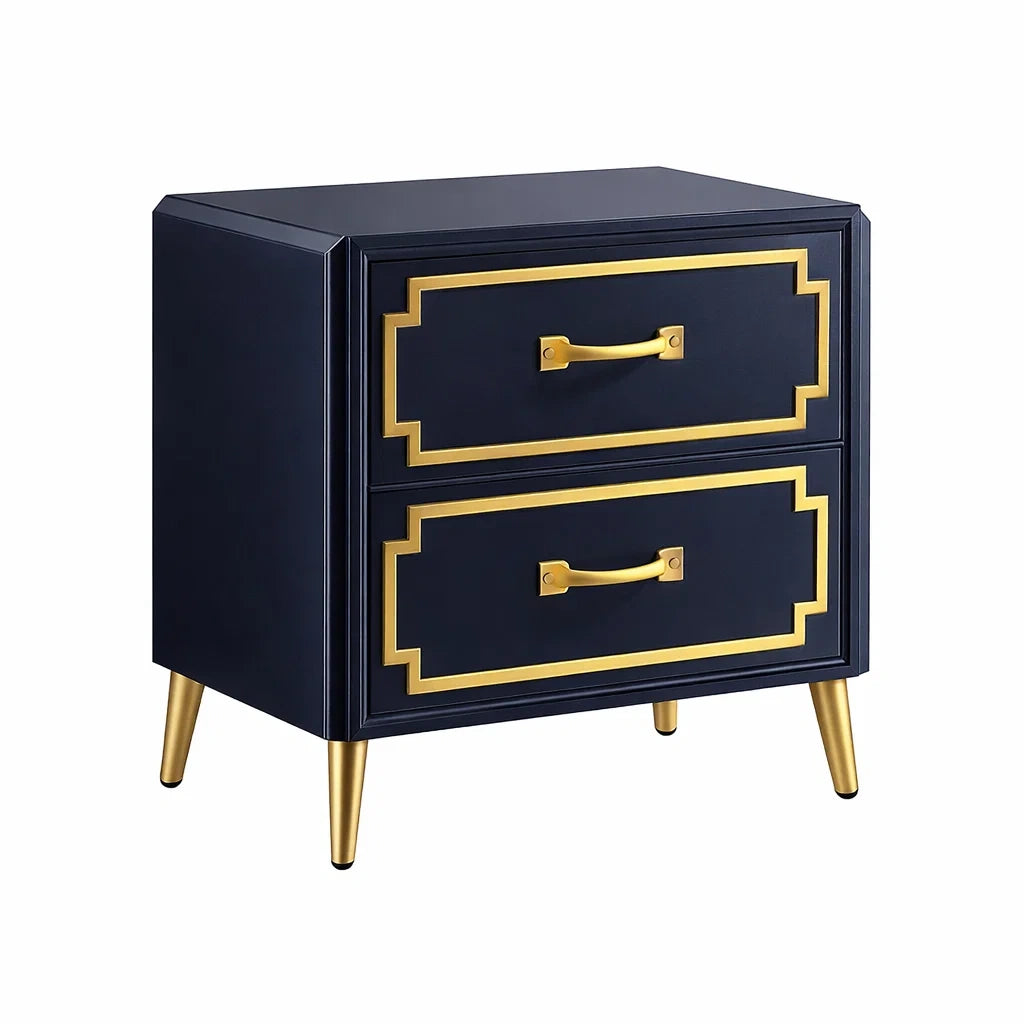 Cassettiera in Legno e Acciaio Inossidabile Dorato Blu