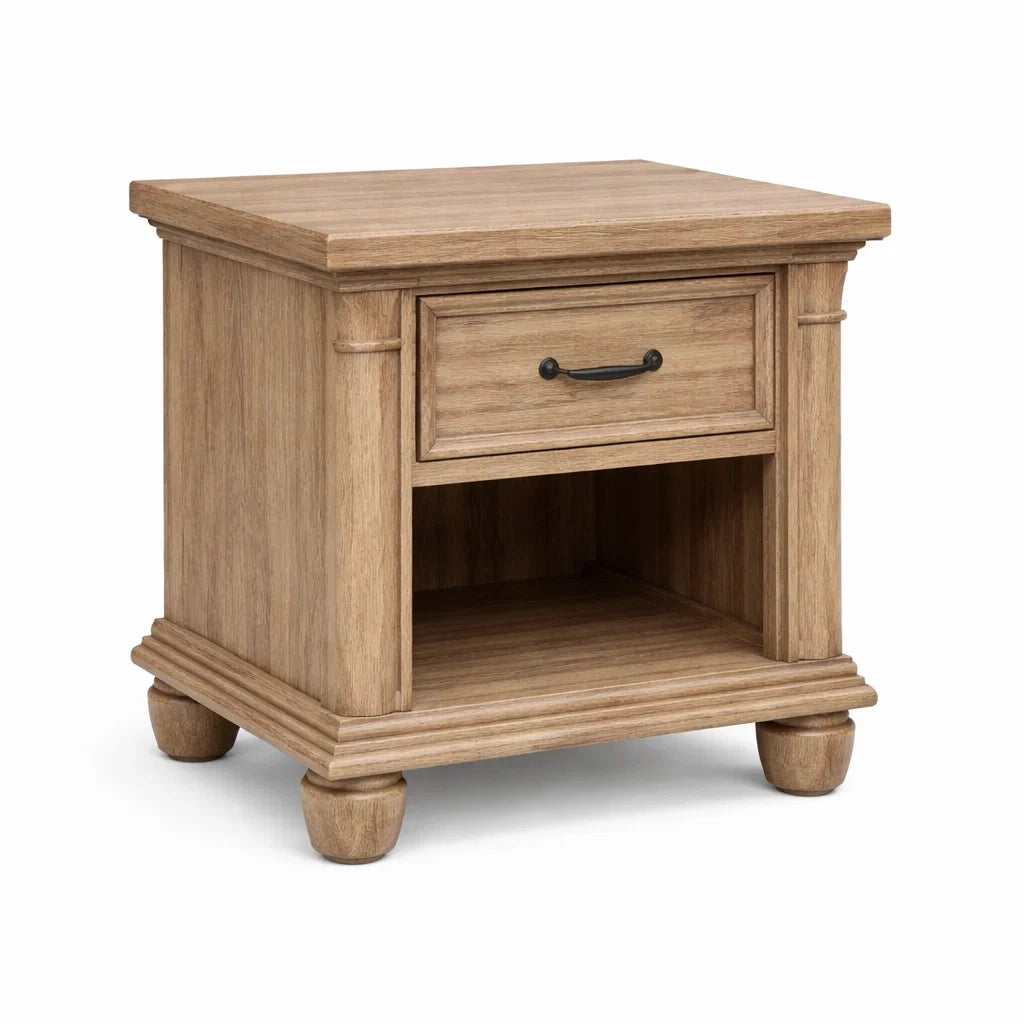 Comodino in legno con cassetto e ripiano aperto 60x45x60 cm