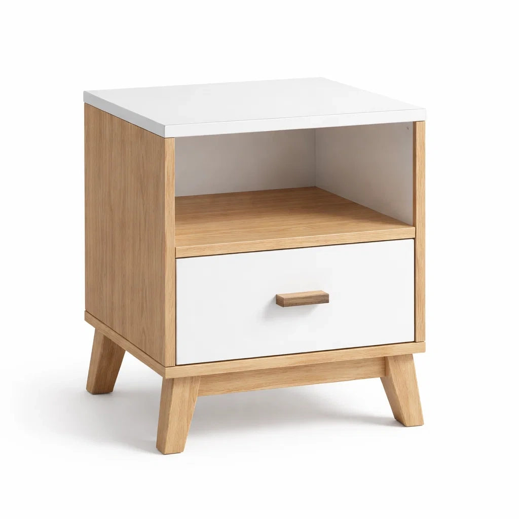 Comodino Legno e MDF Bianco/Naturale 40x30x55 cm