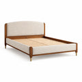 Letto matrimoniale in legno di pino con testiera imbottita beige 200x160 cm
