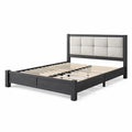 Letto Matrimoniale in Legno con Testiera in Tessuto Antracite/Beige