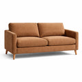 Divano in tessuto marrone con gambe in legno