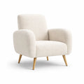 Poltrona in Tessuto Beige con Gambe in Legno di Faggio