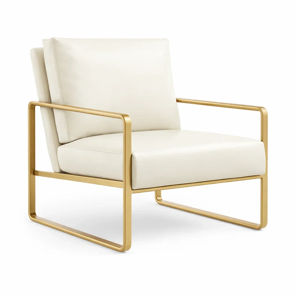 Poltrona in Ecopelle con Struttura in Metallo Dorato Crema