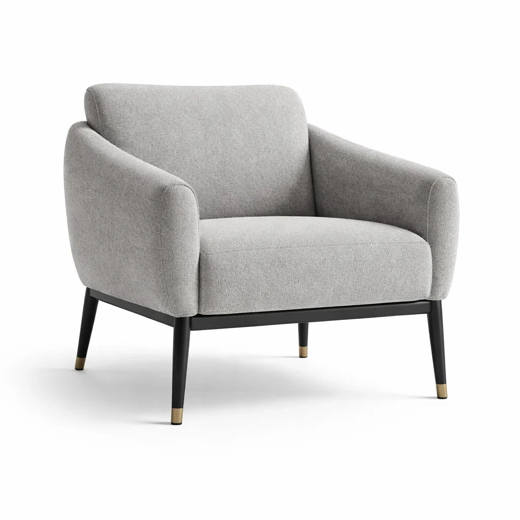 Poltrona in Tessuto Grigio con Gambe Metallo Dorato