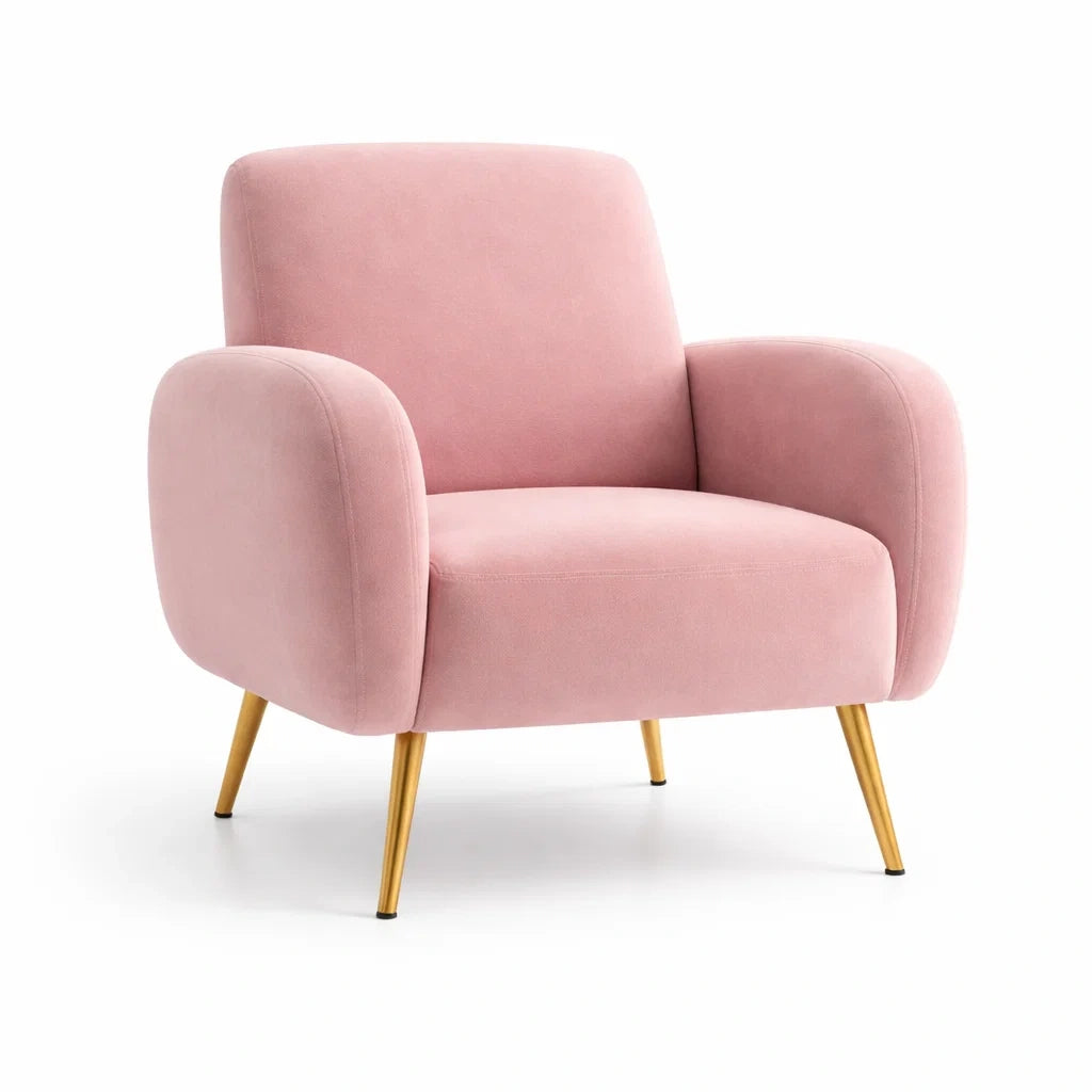 Poltrona in Velluto Rosa con Gambe in Metallo