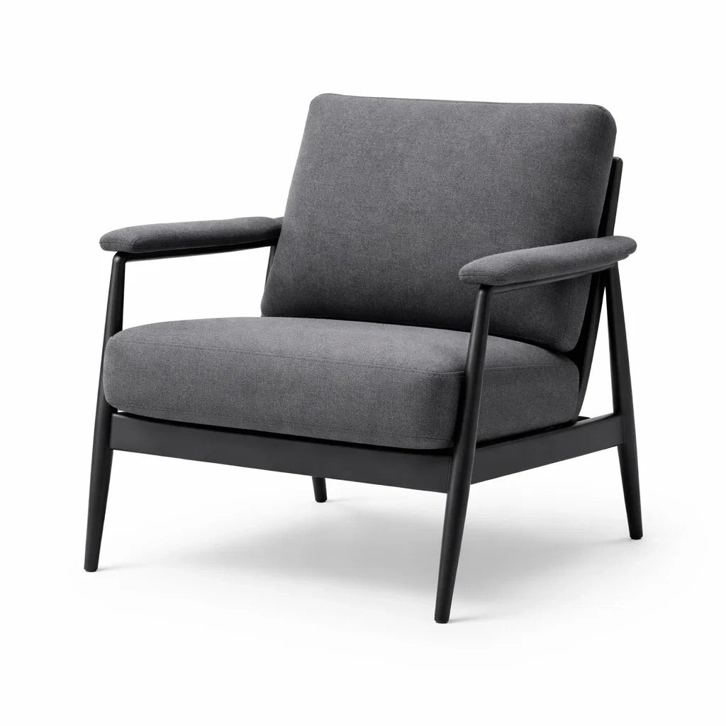 Poltrona in Tessuto Grigio con Struttura in Legno