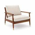 Poltrona in Legno con Rivestimento in Tessuto Beige