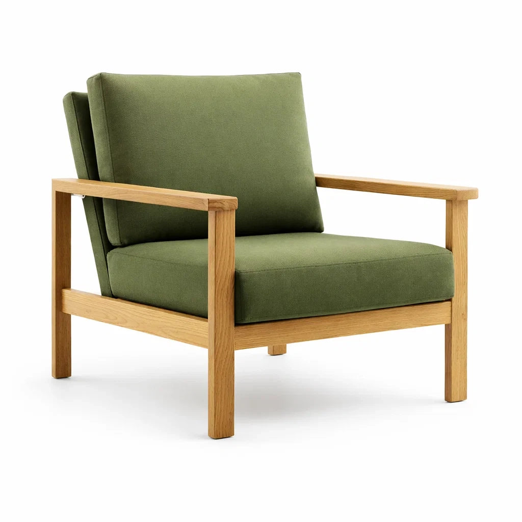 Poltrona in Legno con Cuscino Verde