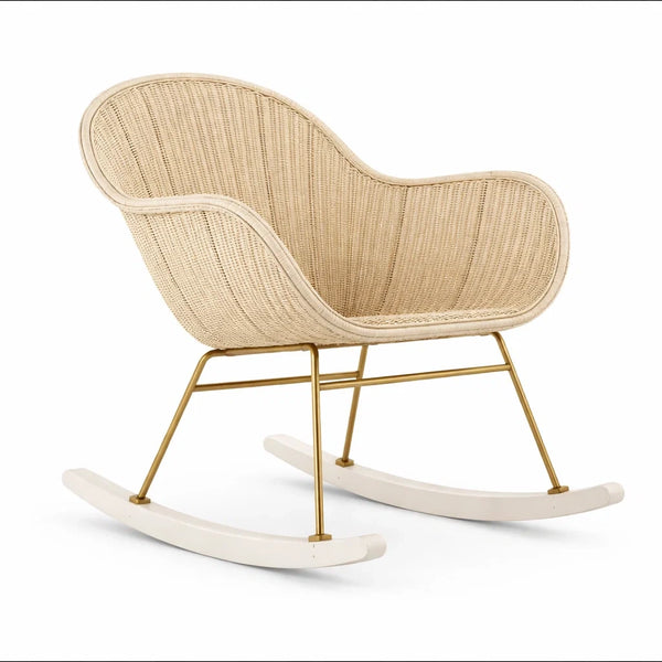 Sedia a Dondolo in Rattan con Struttura in Metallo Oro