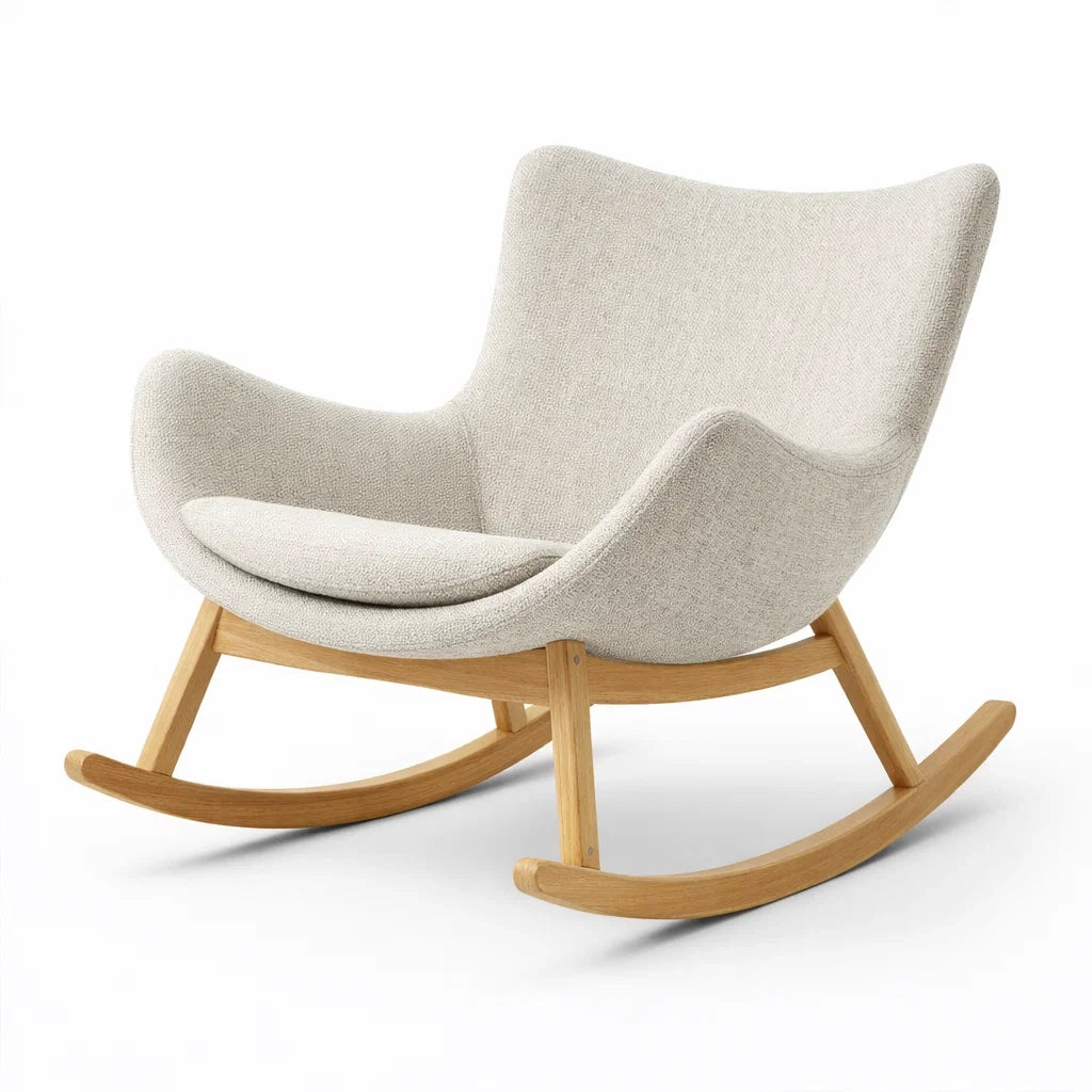 Sedia a dondolo in legno e tessuto beige